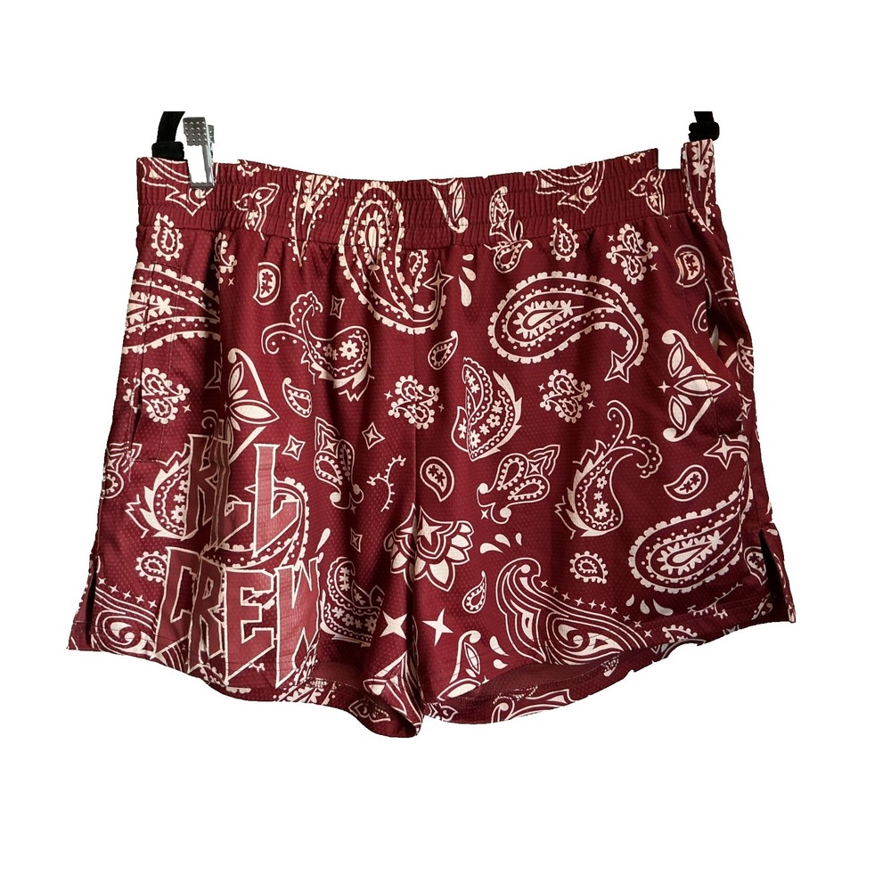Kill Crew Men's Paisley Cargo Shorts in Burgundy and White